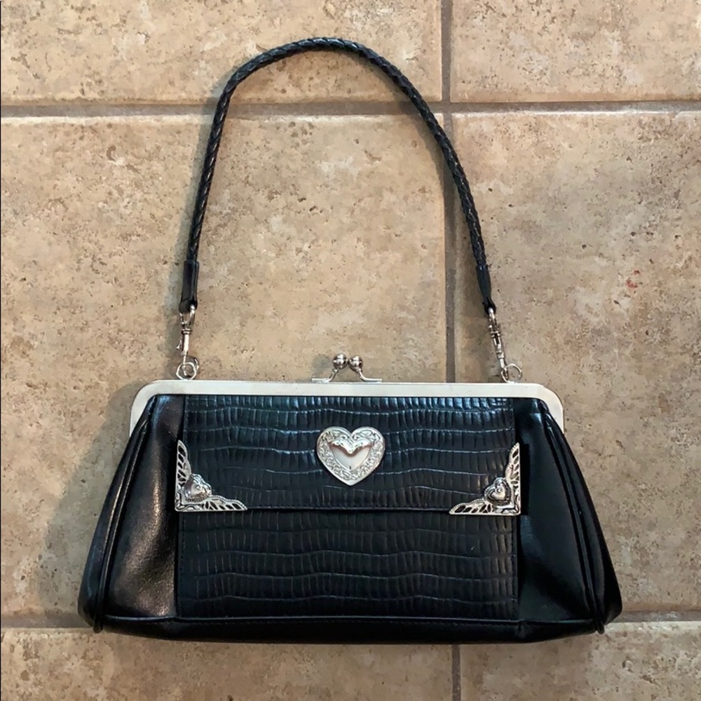 Vintage Black Leather Heart Clutch